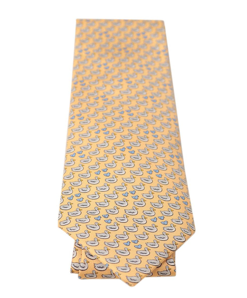 Hermes Yellow Duck Print Tie - Michael's Consignment NYC