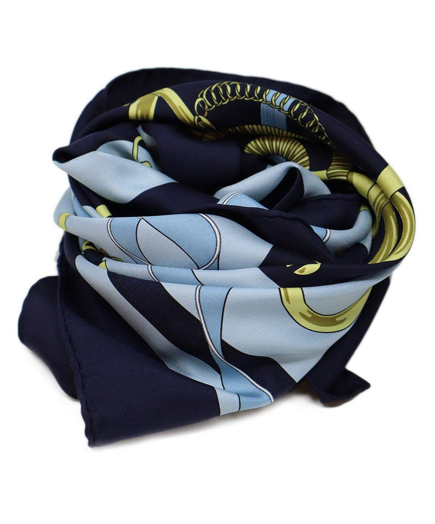 Hermes Blue & Gold Eperon d'or Silk Scarf 