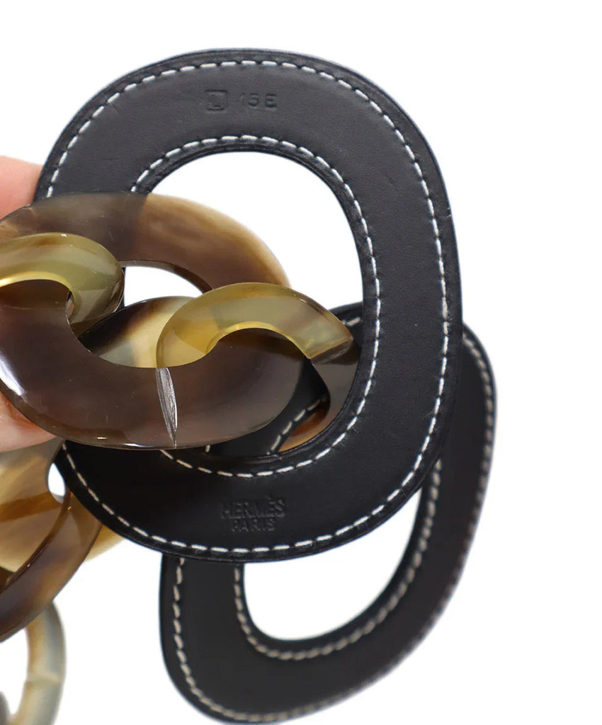 Hermes Brown Horn & Black Leather Isidore Necklace - Michael's Consignment NYC