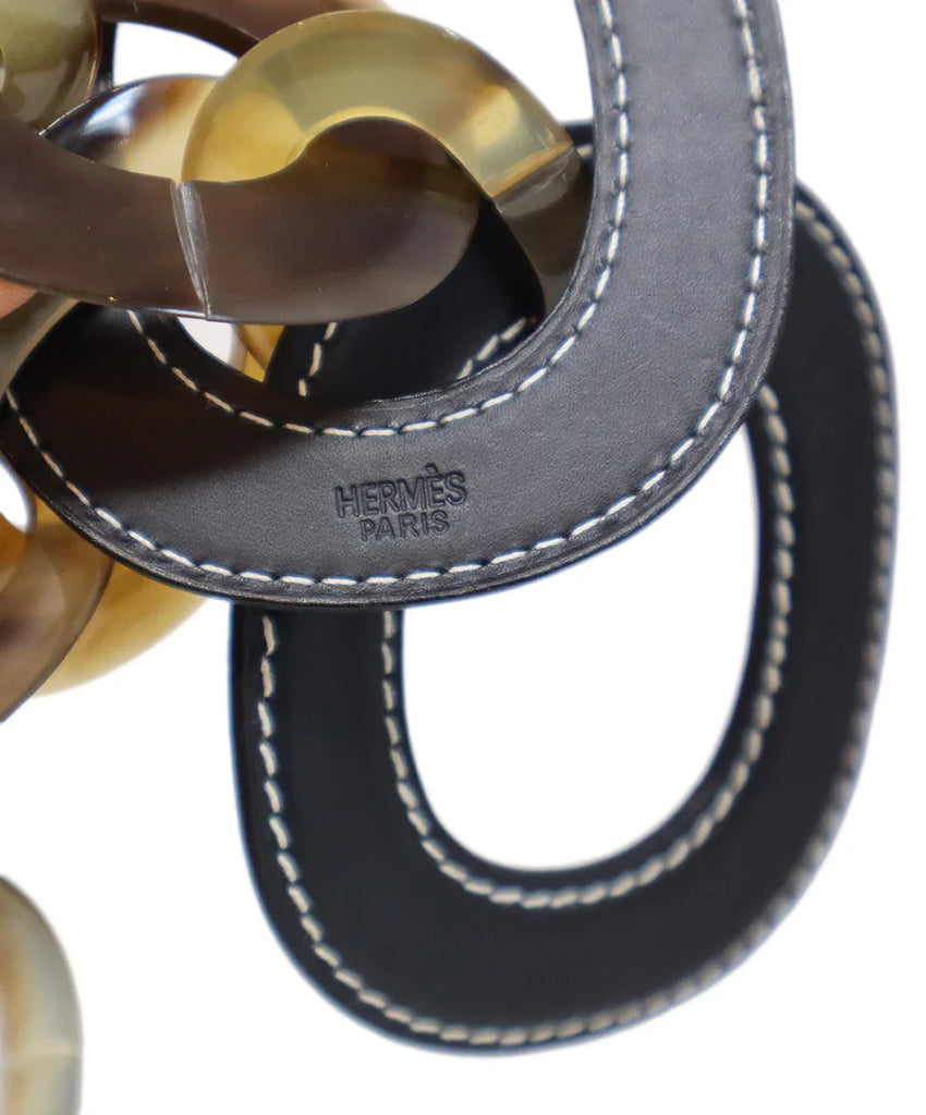 Hermes Brown Horn & Black Leather Isidore Necklace - Michael's Consignment NYC