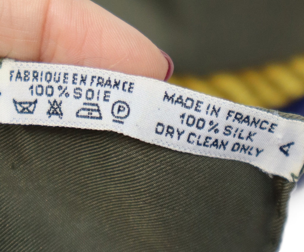 Hermes Les Tambours Green Navy Print Scarf 2