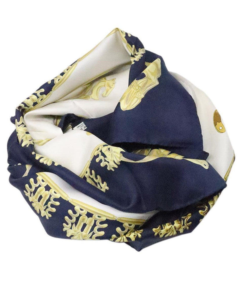 Hermes Navy & Gold Silk Scarf - Michael's Consignment NYC