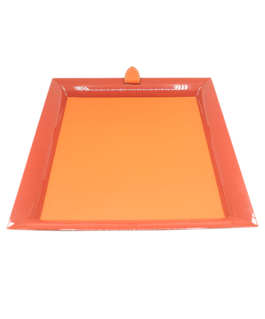 Hermes Rust Orange Resin & Leather Tray 