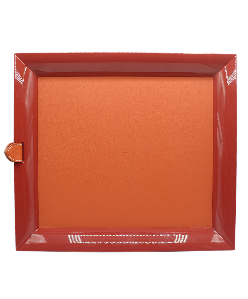 Hermes Rust Orange Resin & Leather Tray 1