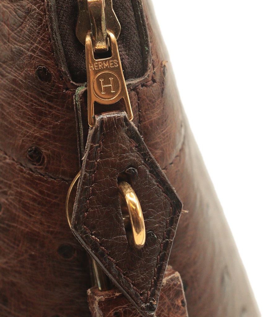 Hermes Vintage Brown Ostrich Skin Satchel 13