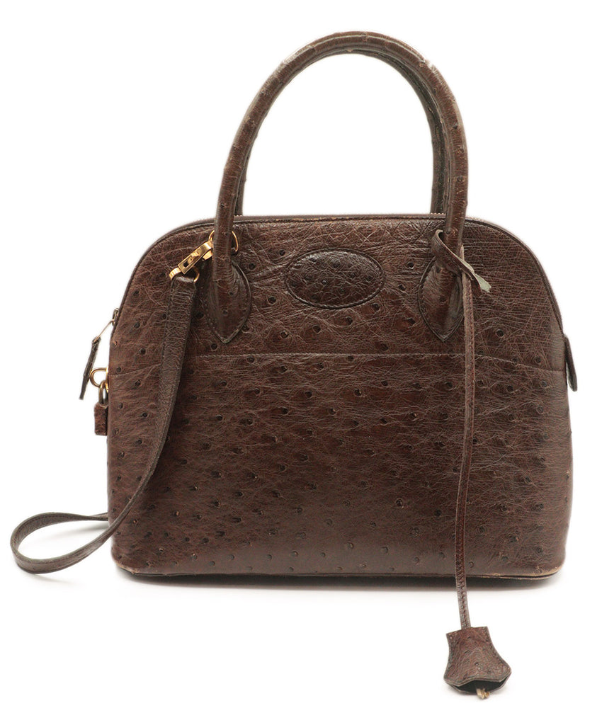 Hermes Vintage Brown Ostrich Skin Satchel 