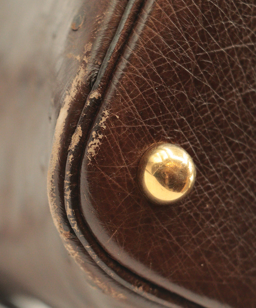 Hermes Vintage Brown Ostrich Skin Satchel 11