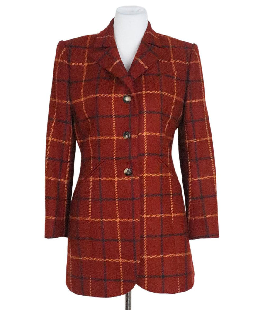 Hermes Red Plaid Wool Blazer sz 8 - Michael's Consignment NYC