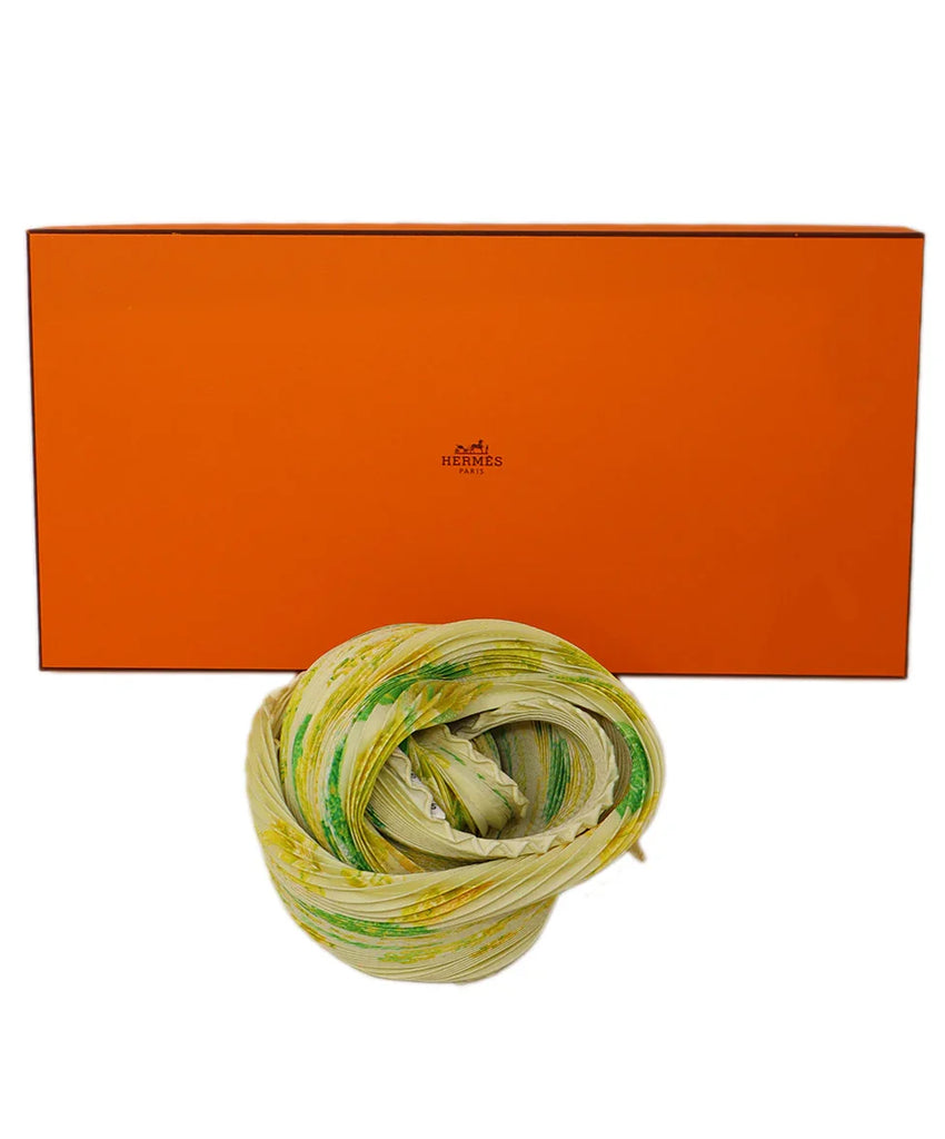 Hermes Yellow & Green Pleated Silk Scarf - Michael's Consignment NYC