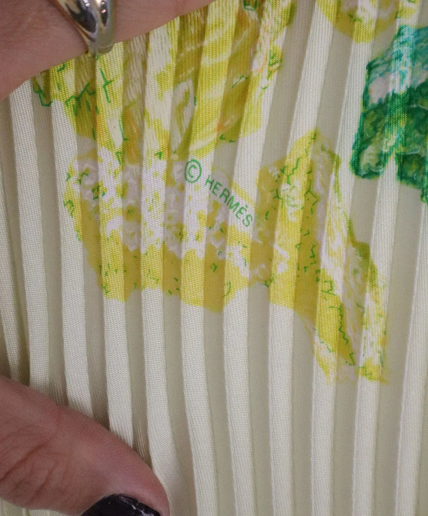 Hermes Yellow & Green Pleated Silk Scarf - Michael's Consignment NYC