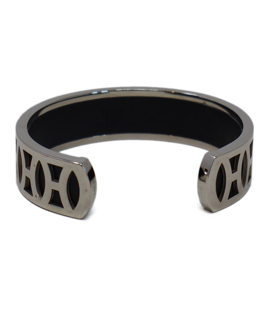Hermes Silver & Black Leather Cuff Bracelet - Michael's Consignment NYC