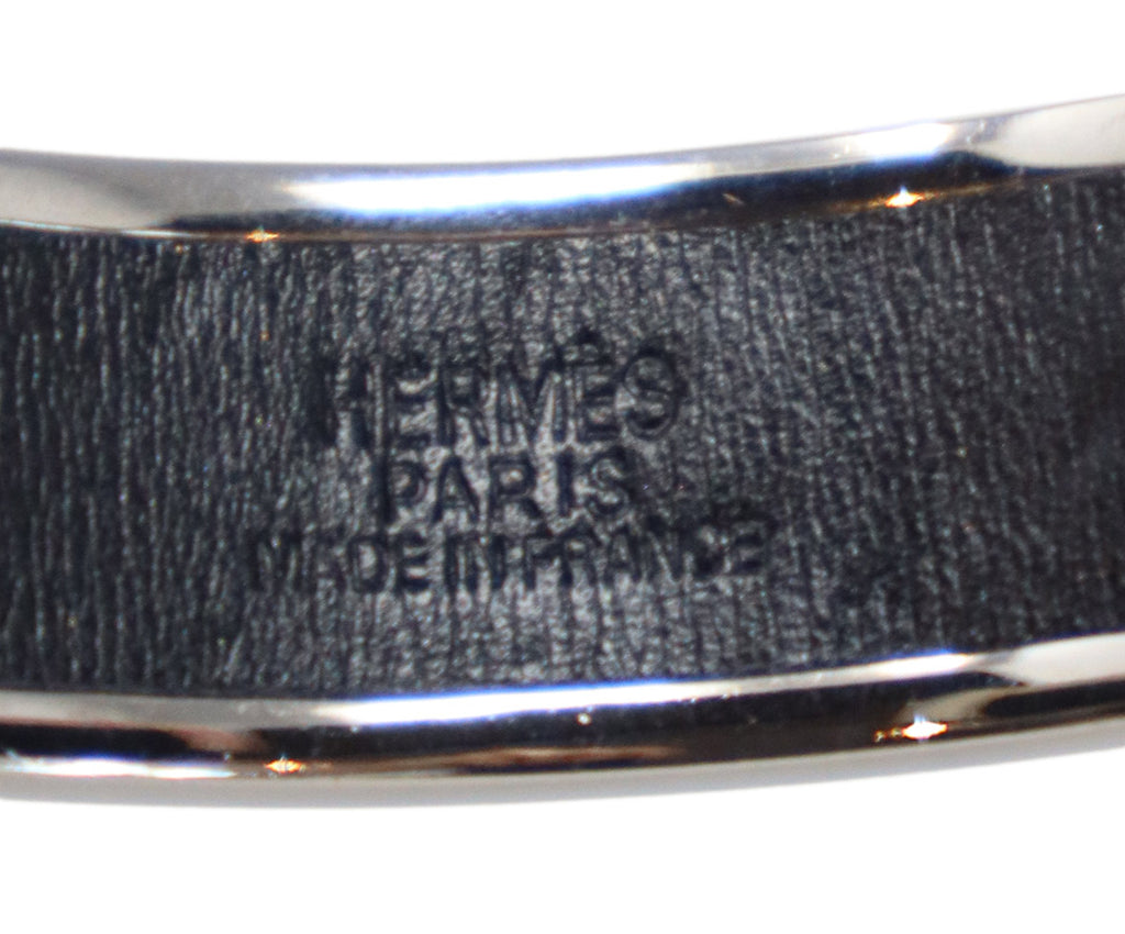 Hermes Silver & Black Leather Cuff Bracelet - Michael's Consignment NYC