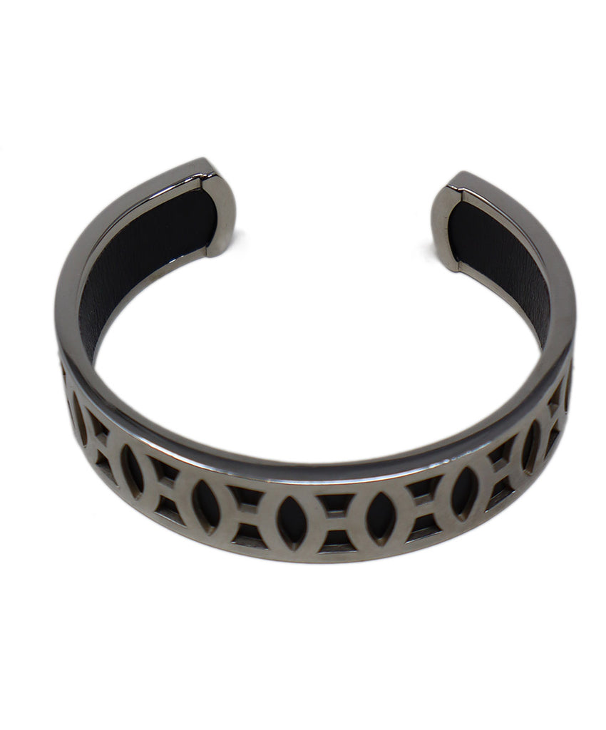 Hermes Silver & Black Leather Cuff Bracelet - Michael's Consignment NYC
