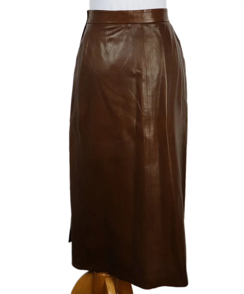 Hermes Brown Leather Skirt sz 4 - Michael's Consignment NYC