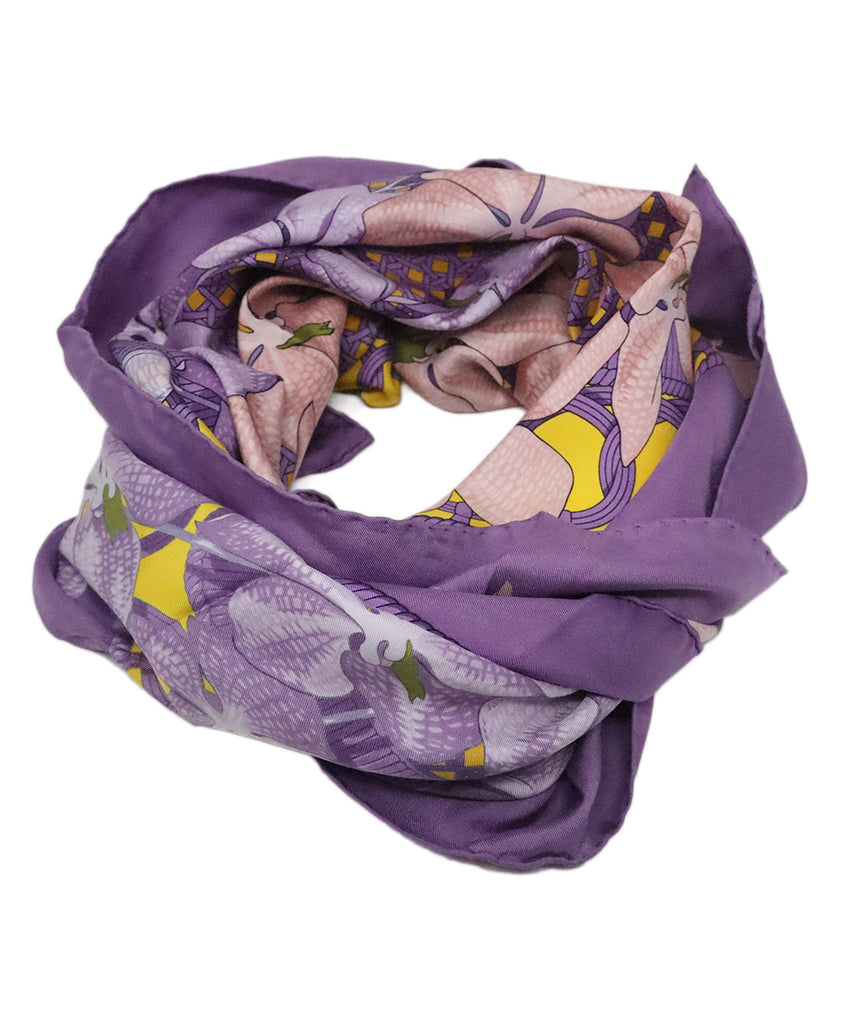 Hermes Souvenirs d'Asie Purple Silk Scarf 