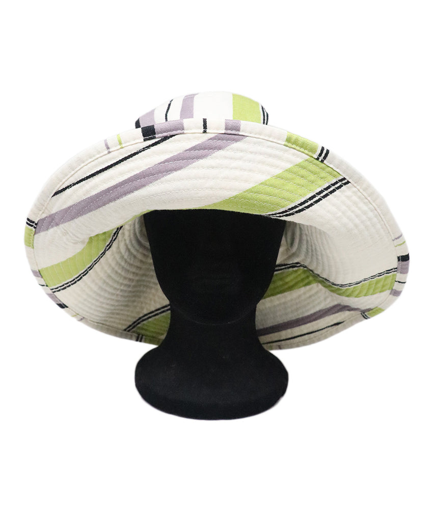 Hermes White Green & Black Striped Hat 