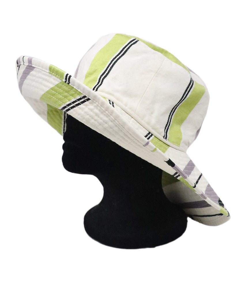 Hermes White Green & Black Striped Hat 1