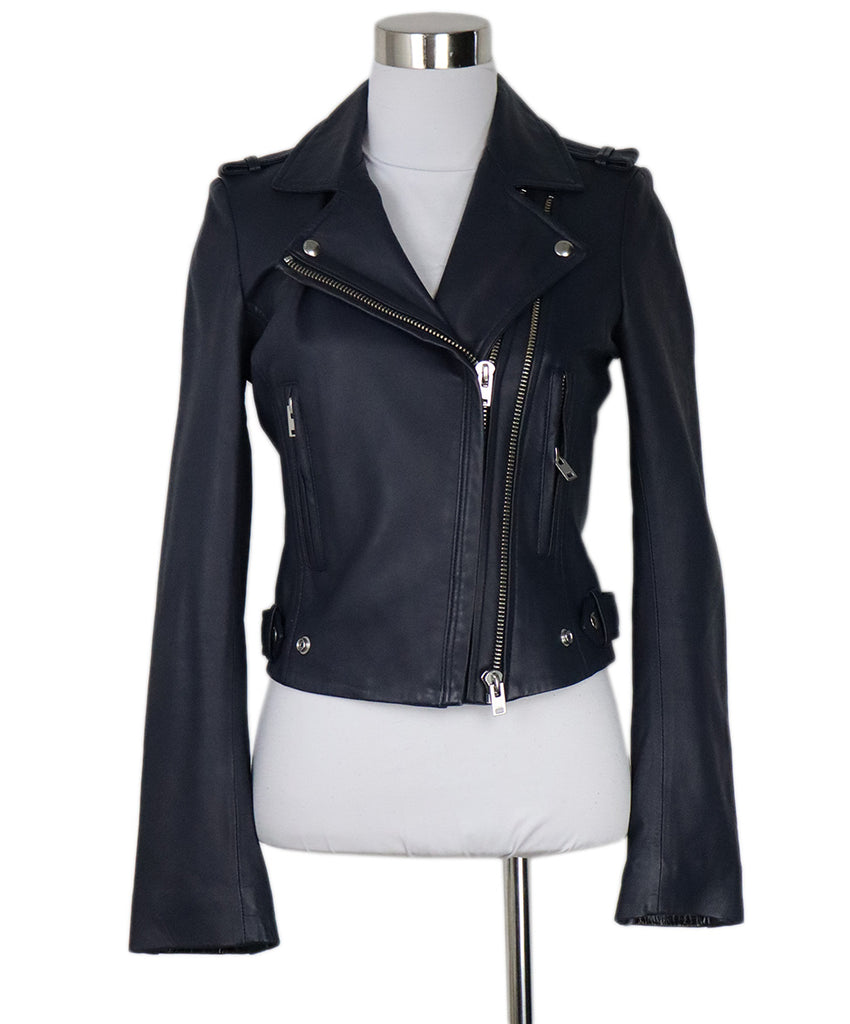 IRO Blue Leather Motorcycle Jacket 