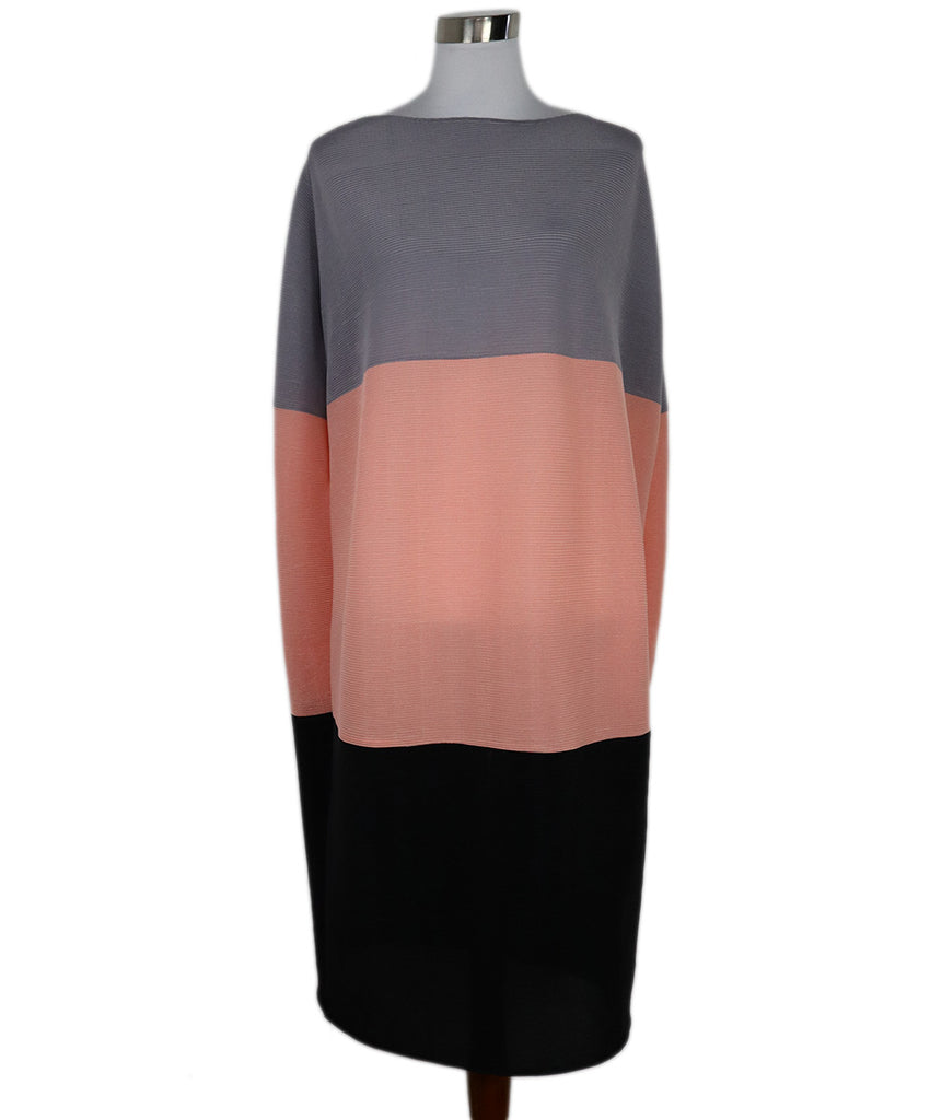 Issey Miyake Pink Grey & Black Pleated Dress 
