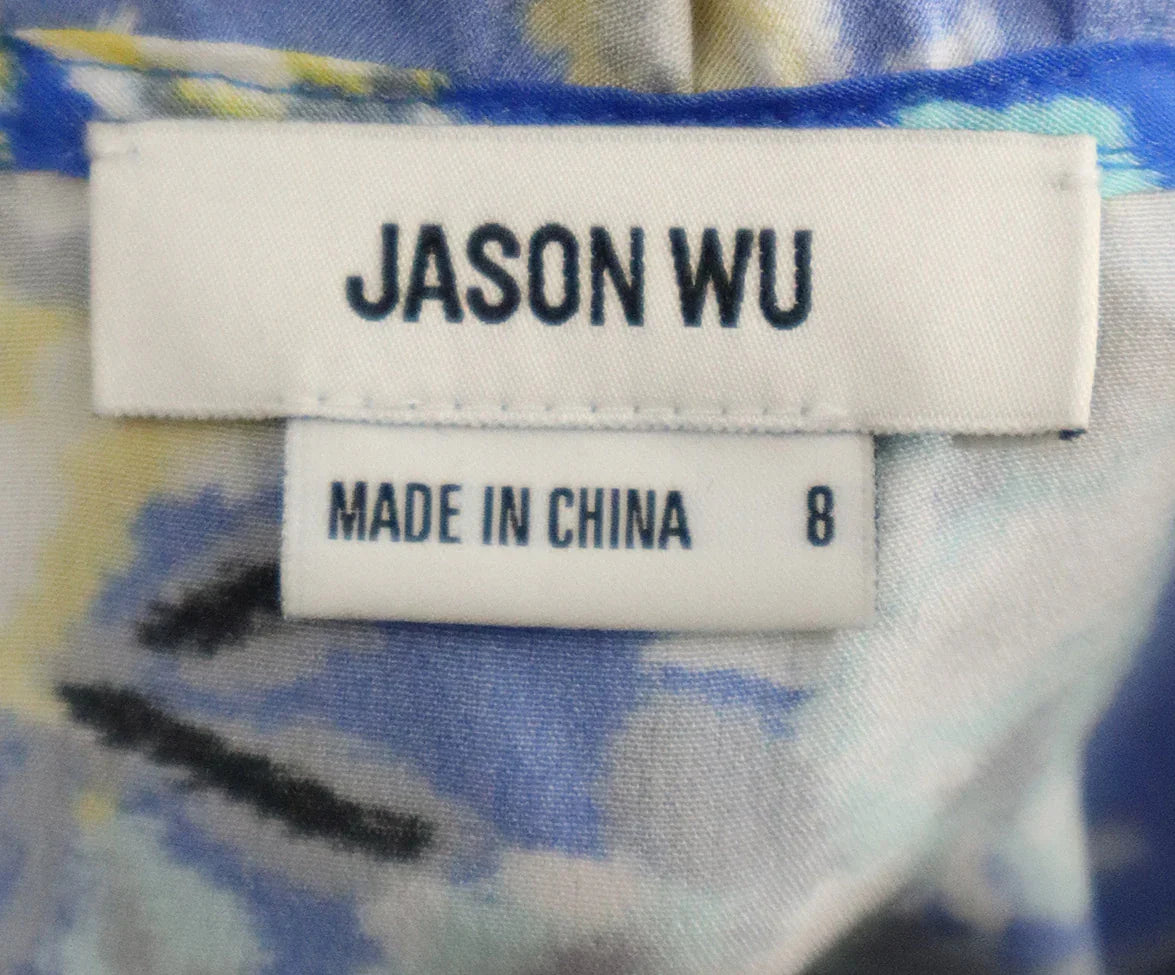 Jason Wu Blue Yellow & Grey Print Silk Dress sz 8 l Michael's Luxury Consignment Michael's Consignment NYC Jason Wu Blue Yellow & Grey Print Silk Dress sz 8 l Michael's Luxury Consignment Michael's Consignment NYC