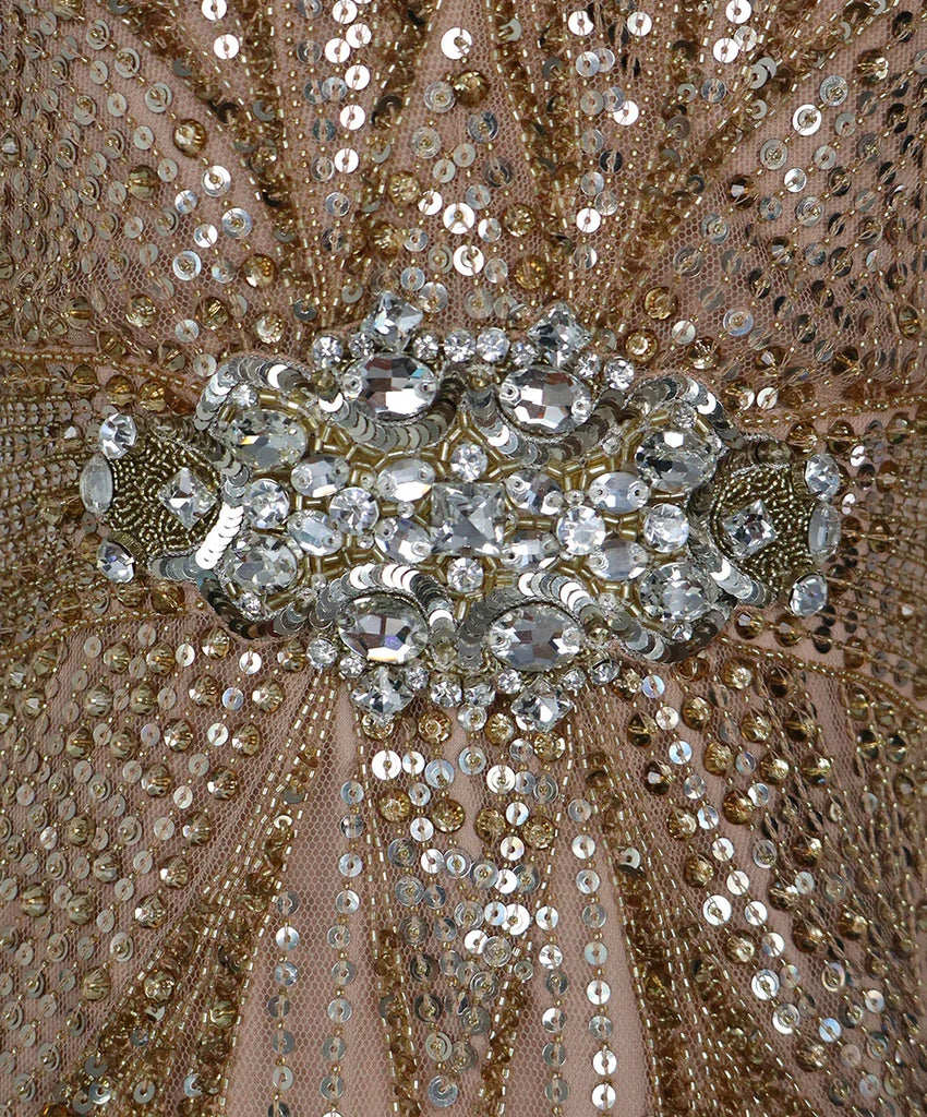 Jenny Packham Nude & Gold Sequin Beaded Gown sz 4 - Michael's Consignment NYC