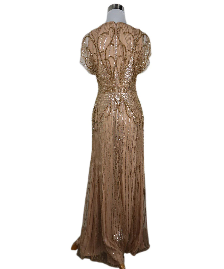 Jenny Packham Nude & Gold Sequin Beaded Gown sz 4 - Michael's Consignment NYC