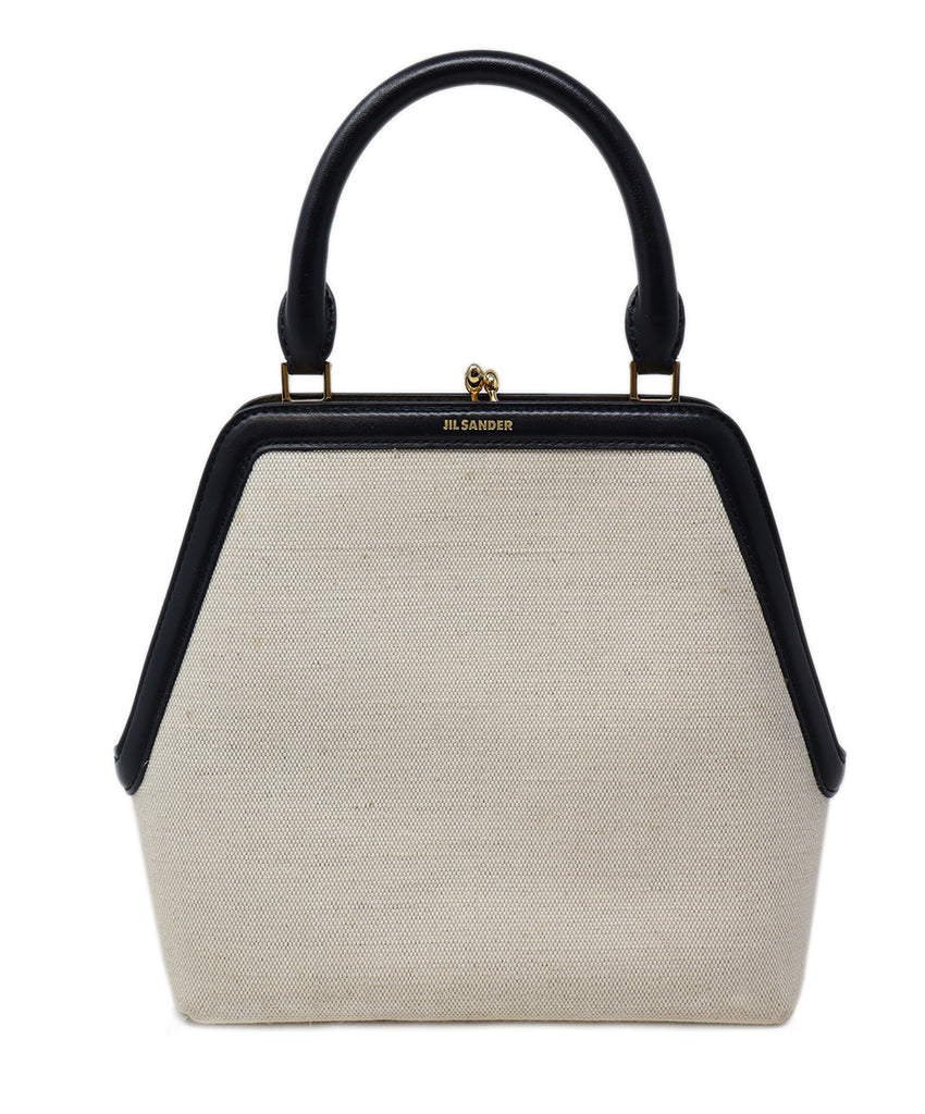 Jil Sander Beige Canvas & Black Leather Handbag 