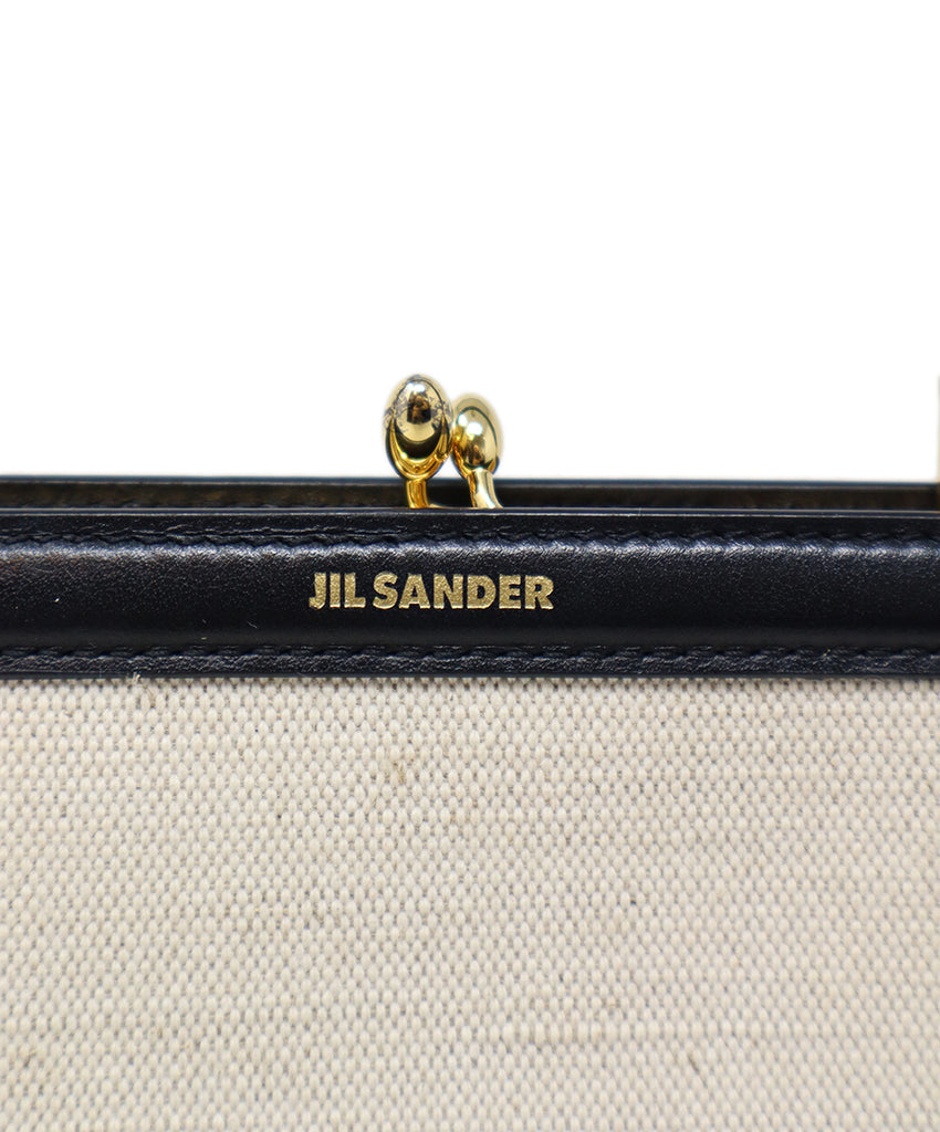 Jil Sander Beige Canvas & Black Leather Handbag 8