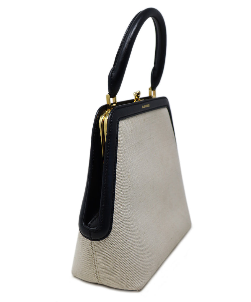 Jil Sander Beige Canvas & Black Leather Handbag 1