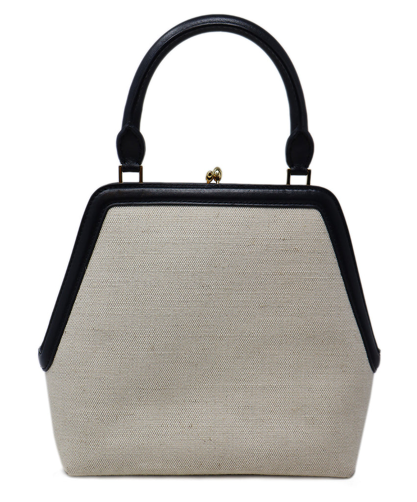 Jil Sander Beige Canvas & Black Leather Handbag 2