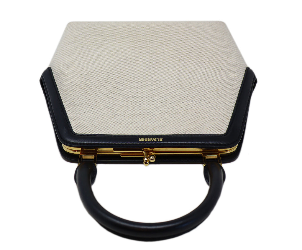 Jil Sander Beige Canvas & Black Leather Handbag 4