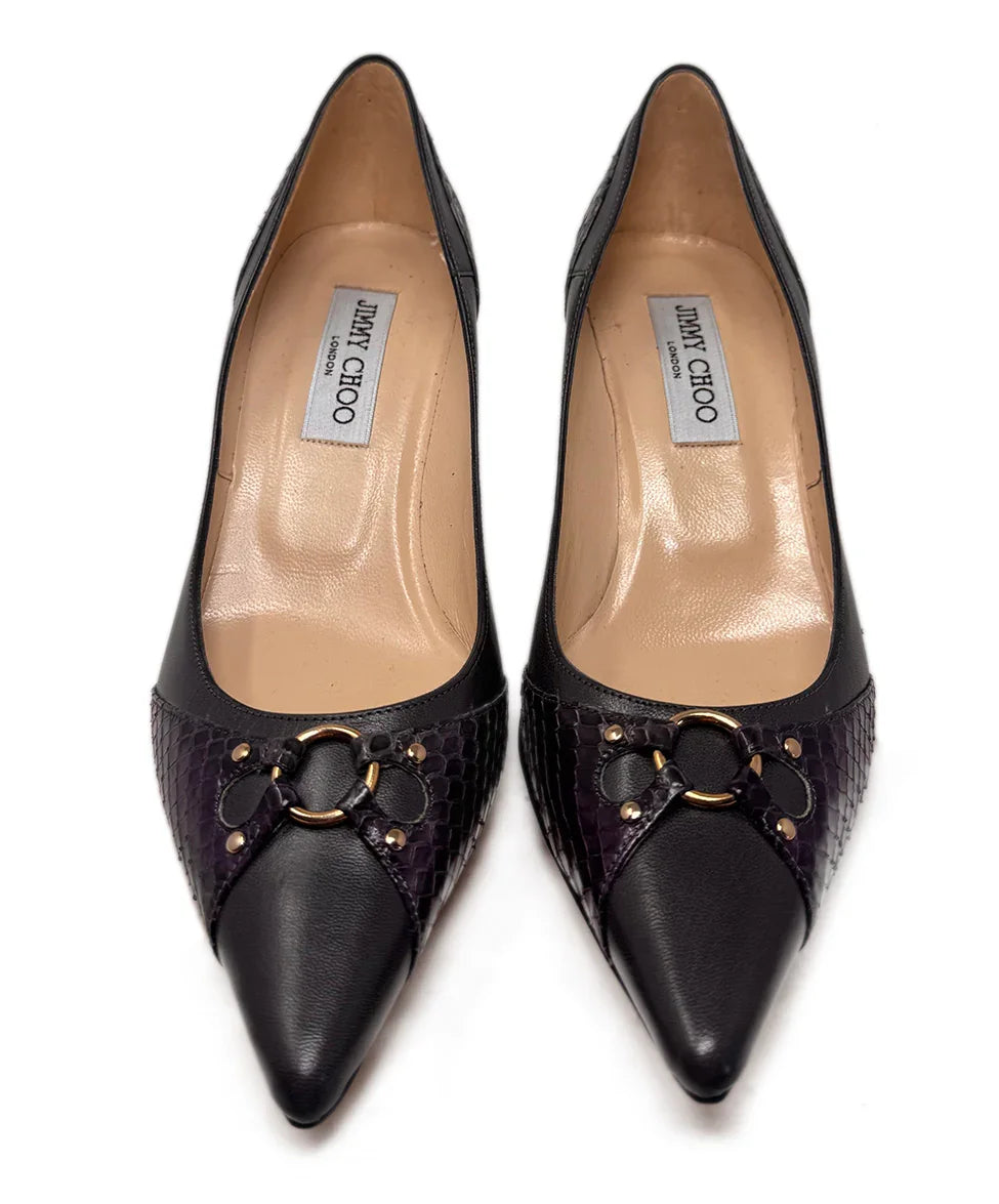 Jimmy Choo Purple Leather Snakeskin Shoes sz37.5 l Michael's