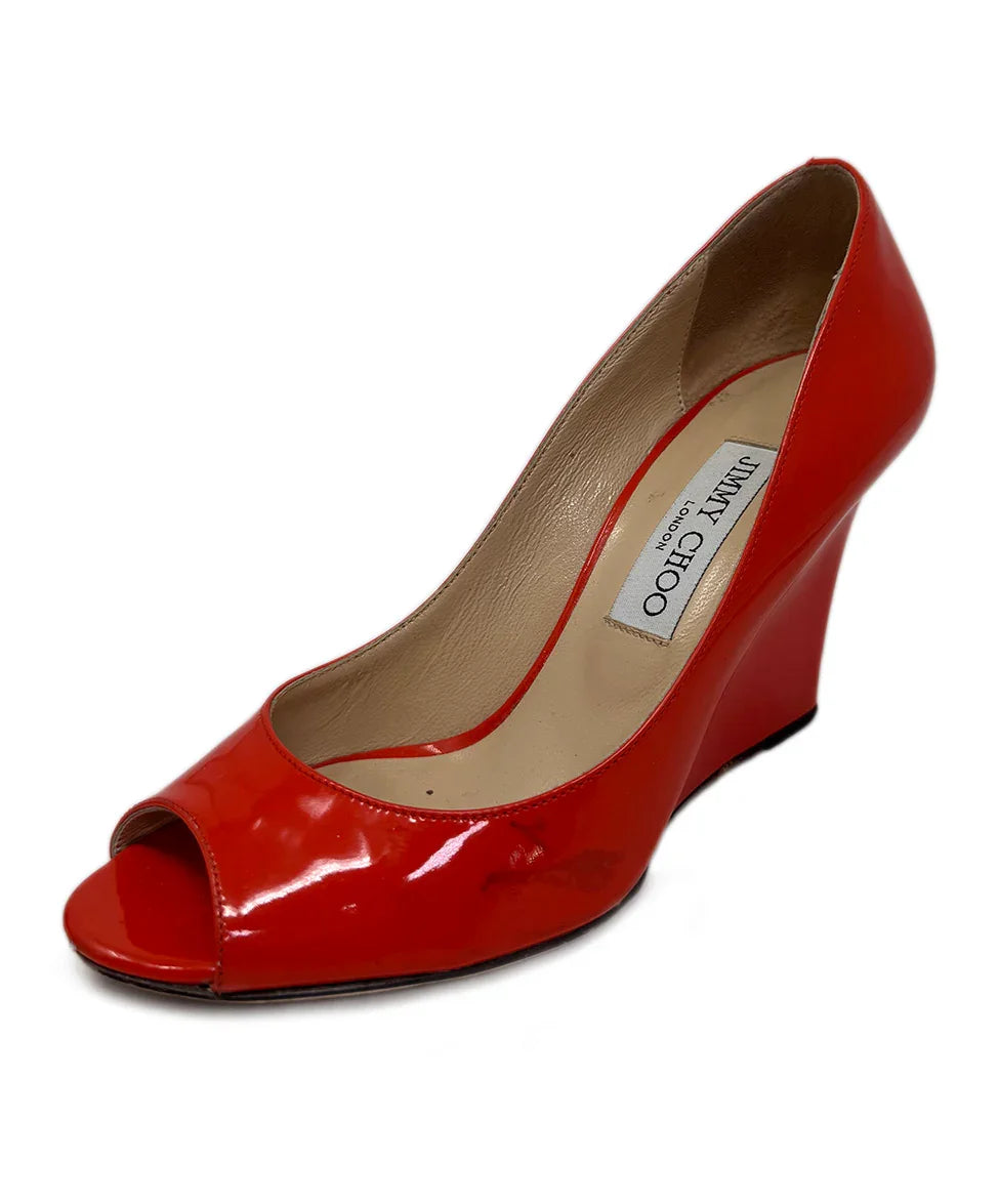 家具 JIMMY CHOO 36 Jimmy Choo Orange Patent Leather Wedges sz36 l Michael's Luxury