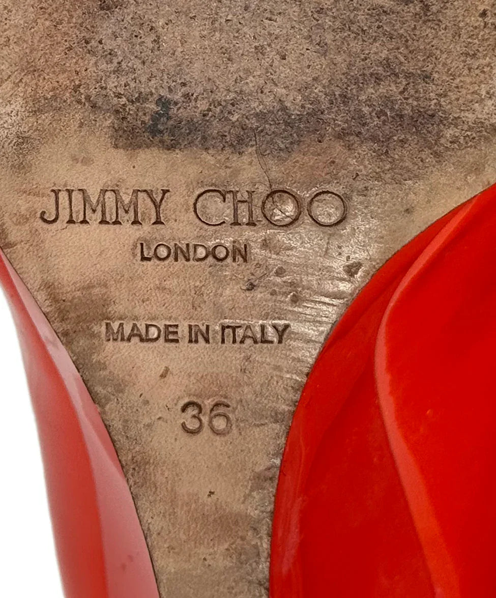 Jimmy Choo Orange Patent Leather Wedges sz36 l Michael's Luxury