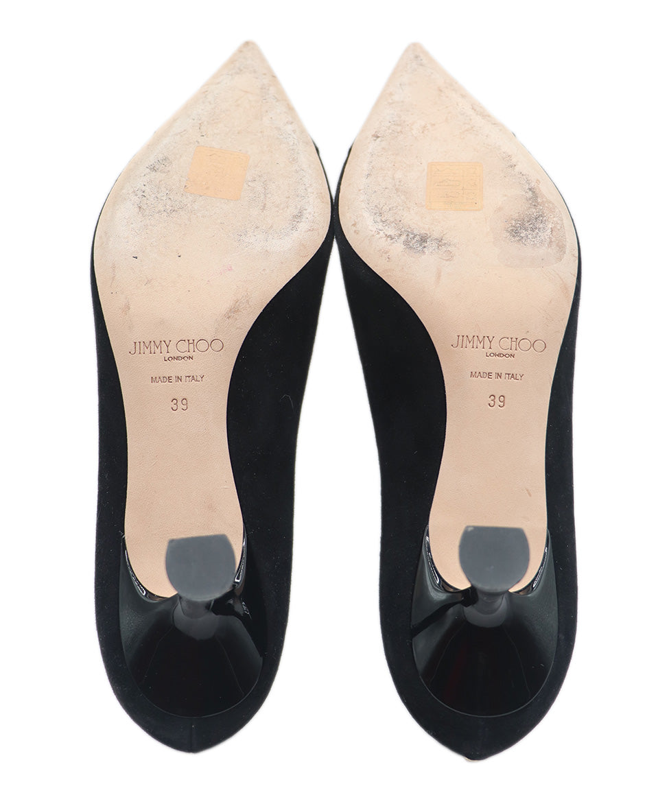 Jimmy Choo Black Suede Patent Trim Heels Sz. 9 l Michael's Luxury