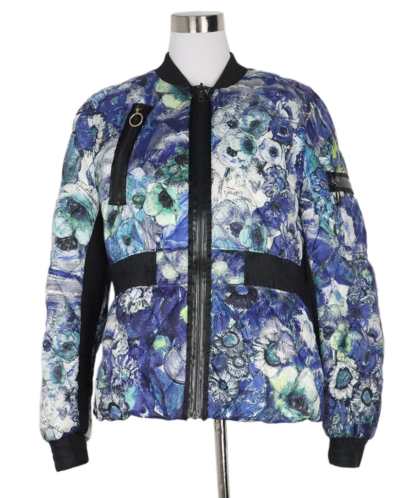Justcavalli Blue & Green Print Quilted Jacket 
