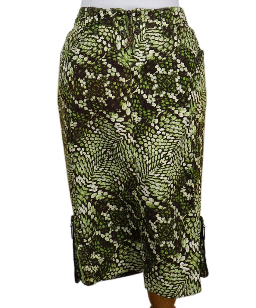 Justcavalli Green Brown Snake Print Denim Skirt 