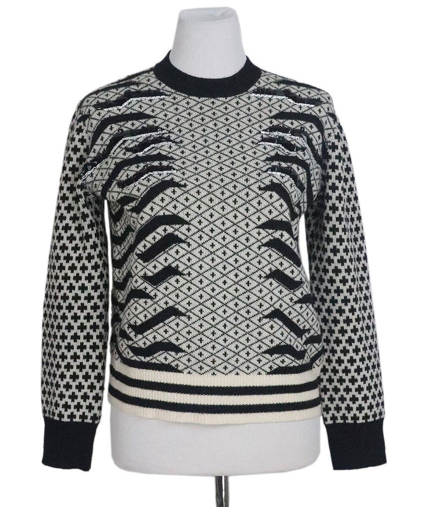 Kenzo Black & White Beaded Wool Sweater 