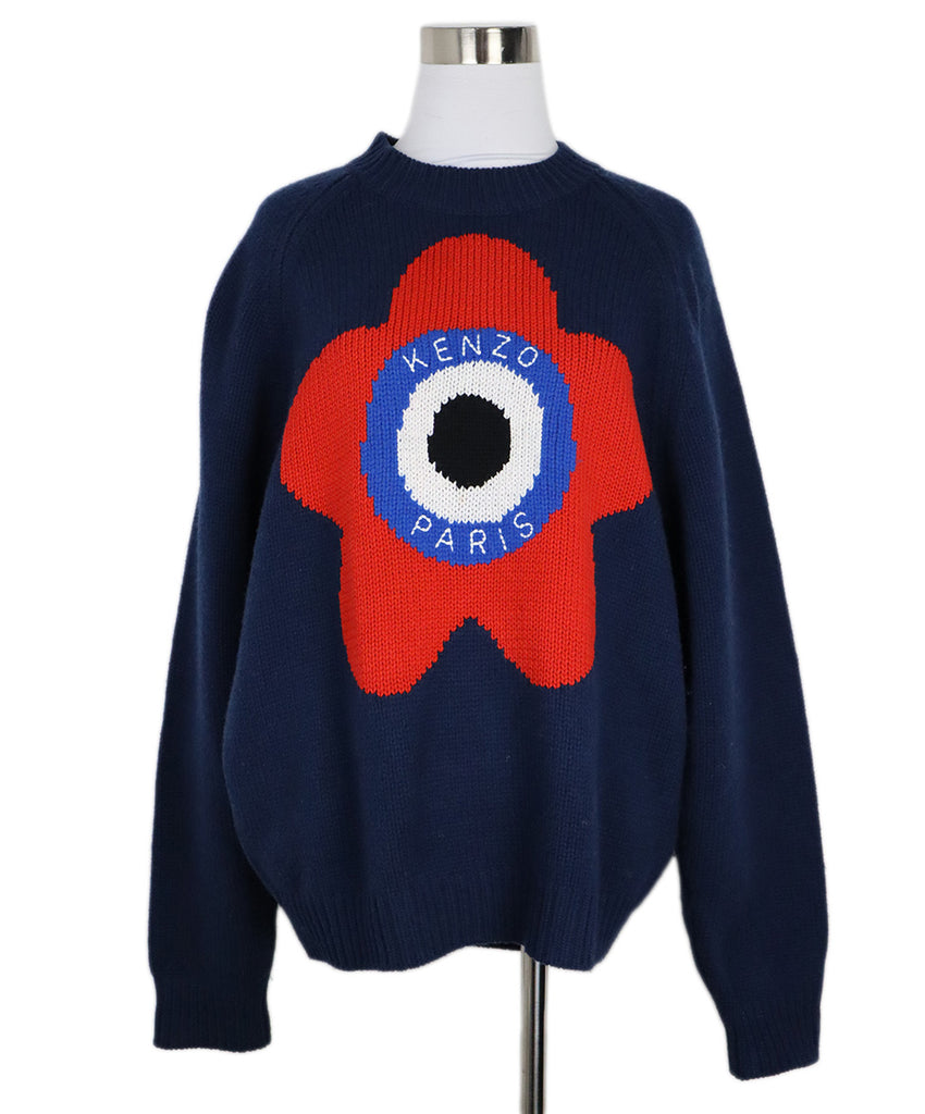 Kenzo Navy & Red Floral Knit Sweater 