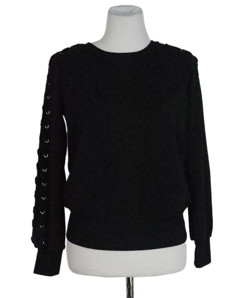 L'Agence Black Lace Up Sleeve Sweater 