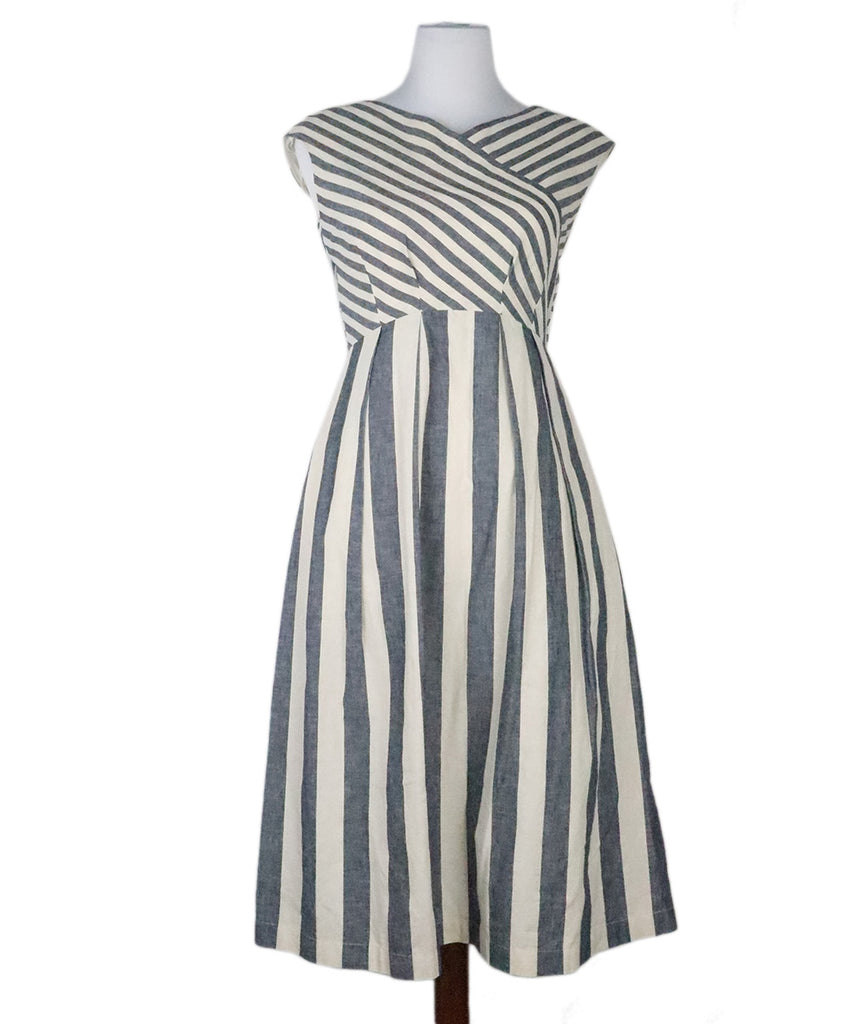 Lafayette Blue & Cream Striped Linen Dress 
