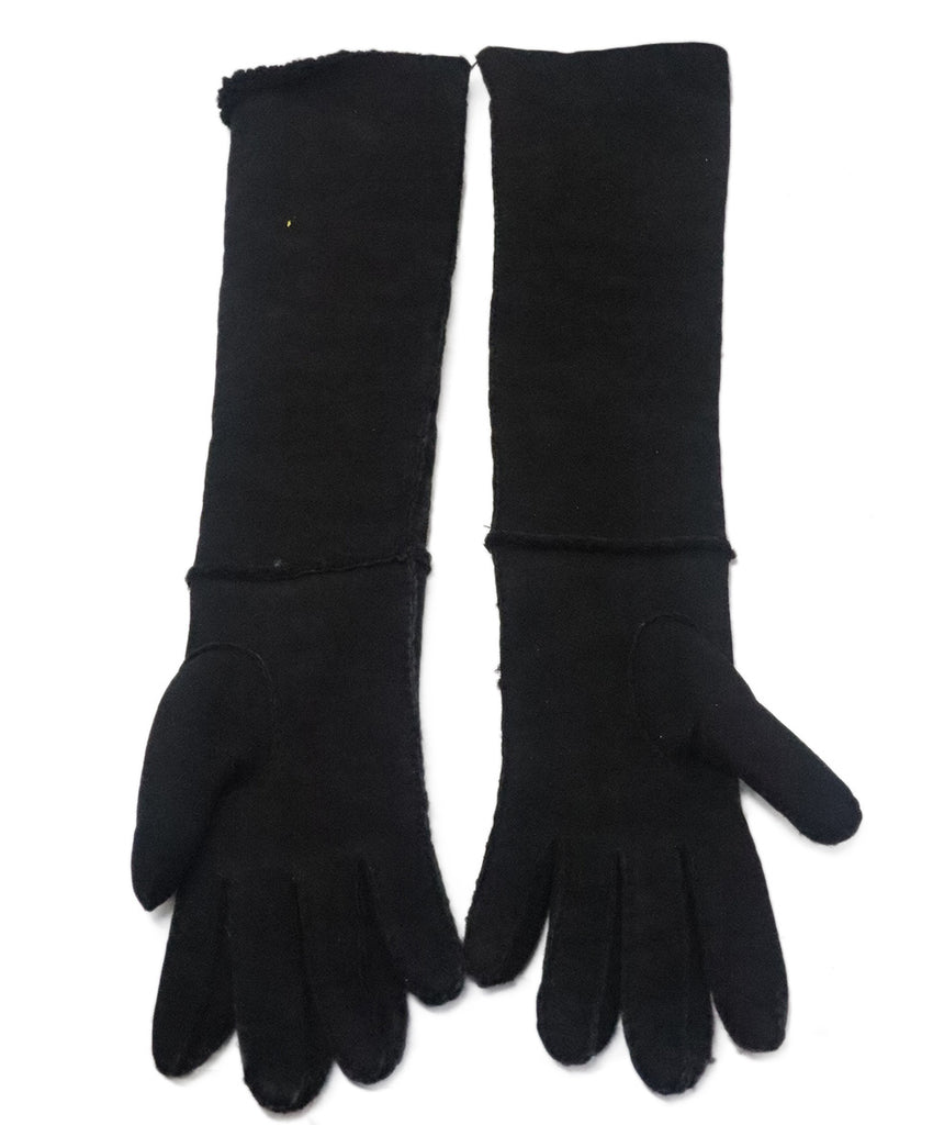 Lambertson Truex Black Suede Shearling Gloves 1