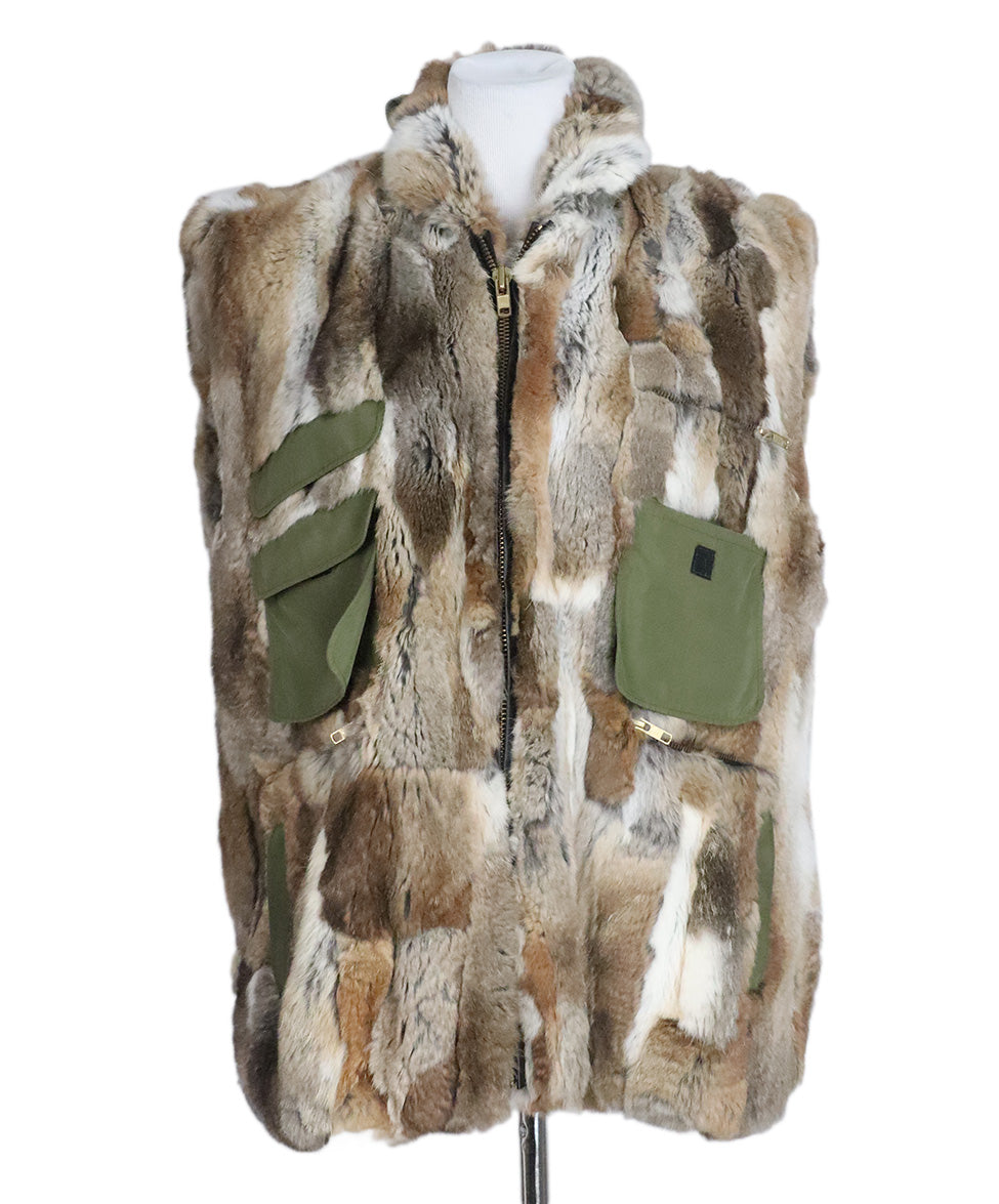 Landau Olive Green & Beige Rabbit Fur Vest sz 6 – Michael's Consignment NYC
