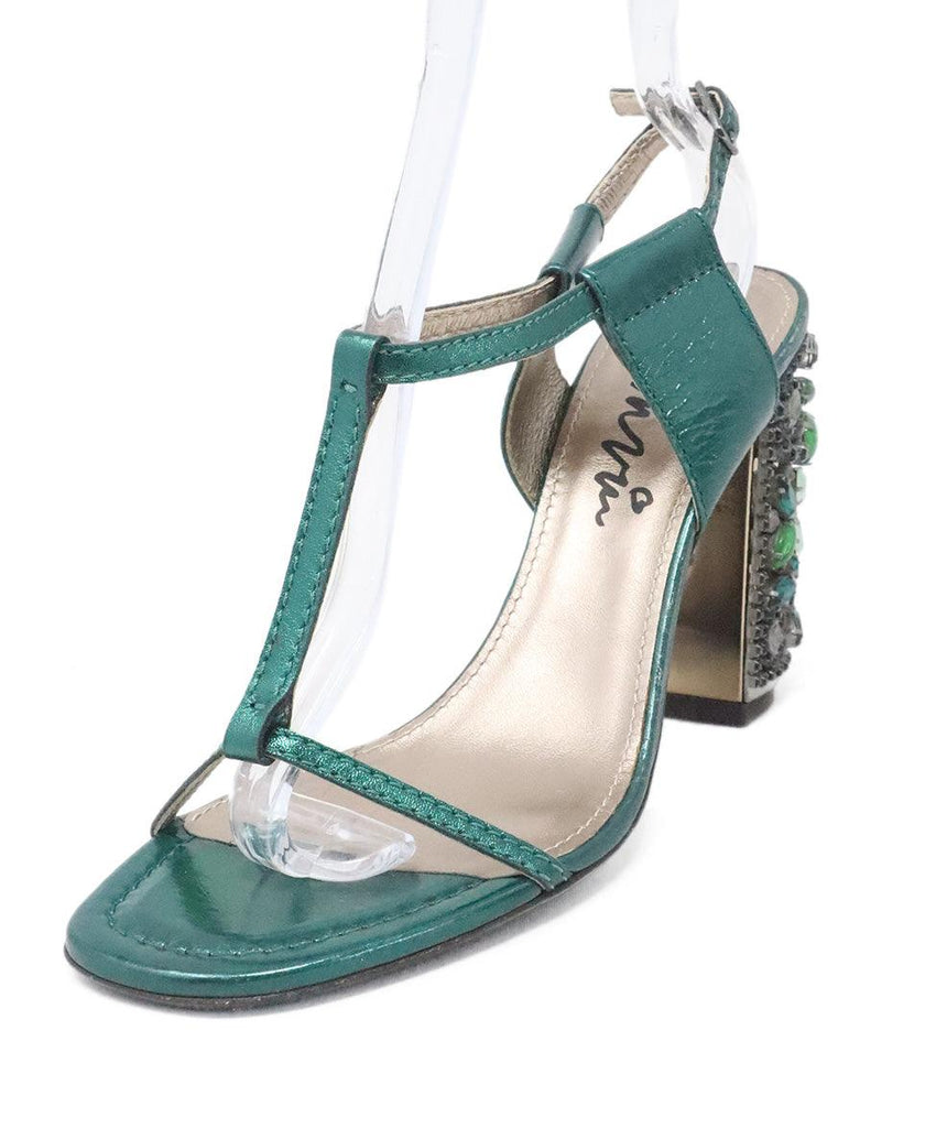 Lanvin Green Metallic Leather Sandals 