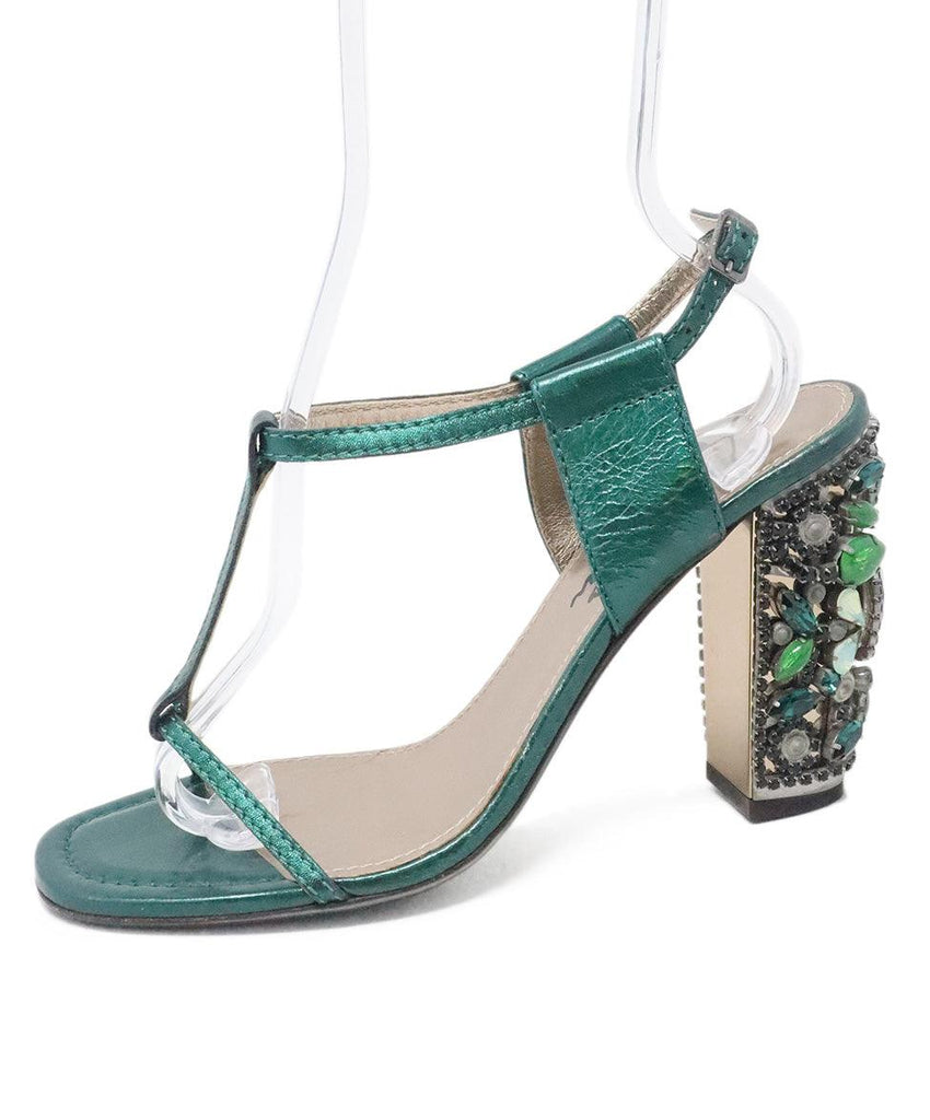 Lanvin Green Metallic Leather Sandals w/ Jewel Heel sz 9 - Michael's Consignment NYC