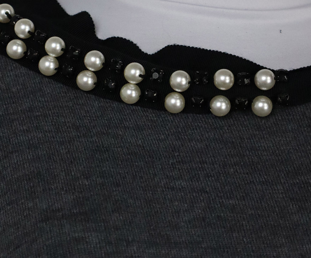 Lanvin Grey Wool & Black Faille Beaded Sweater 4