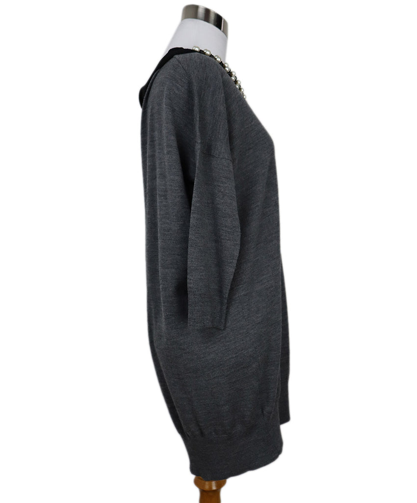 Lanvin Grey Wool & Black Faille Beaded Sweater 1