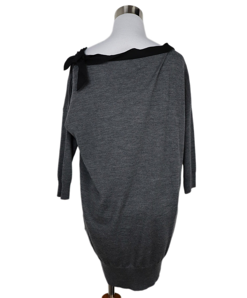 Lanvin Grey Wool & Black Faille Beaded Sweater 2