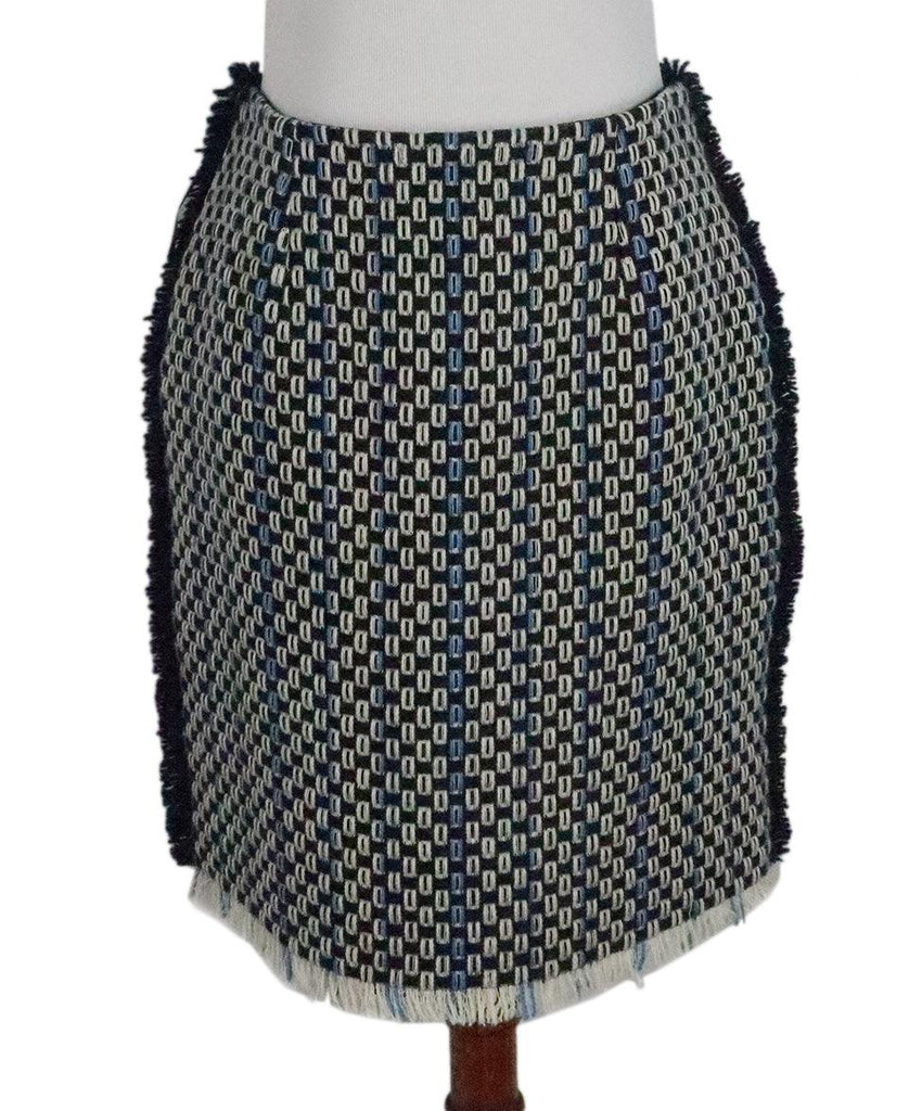 Lanvin Navy & Beige Woven Wool Skirt 