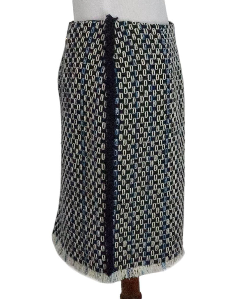 Lanvin Navy & Beige Woven Wool Skirt sz 6 - Michael's Consignment NYC